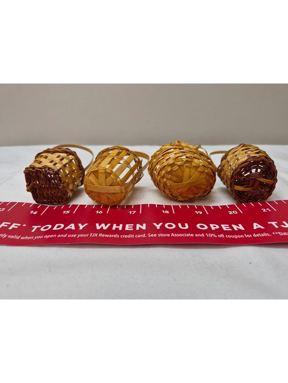 Set of 4 Miniature Woven Bamboo Baskets with Handles, Approx 3-4 Inches Tall J63